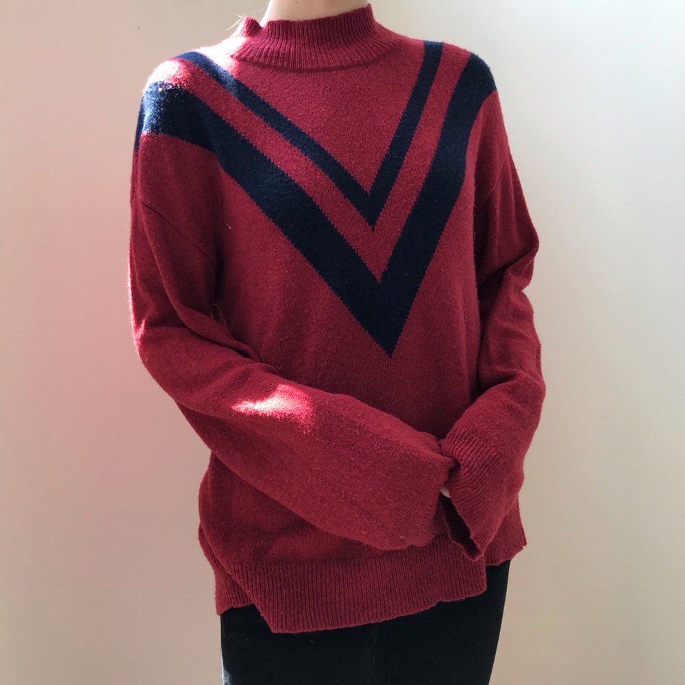 Red mock-neck sweater!